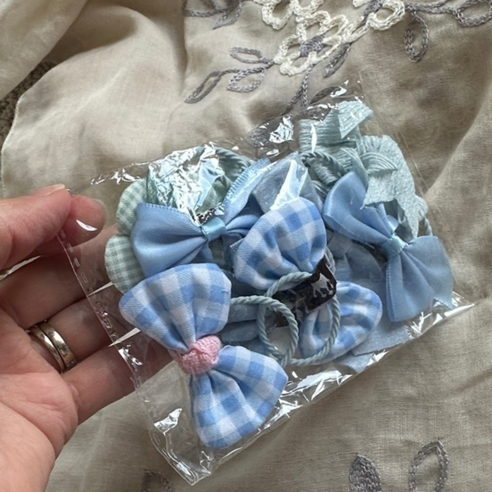 Blue and Pink and Green  Checkered Hair Bows for Kids -set of 10